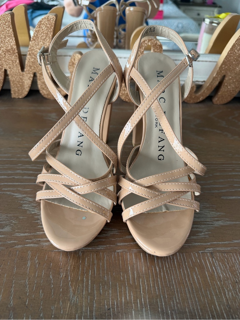Marc Fisher Beige Patent Strappy Heels